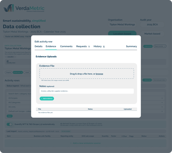VerdaMetric Imagery Shapes_Features - Data Collection - Activity Row - Evidence