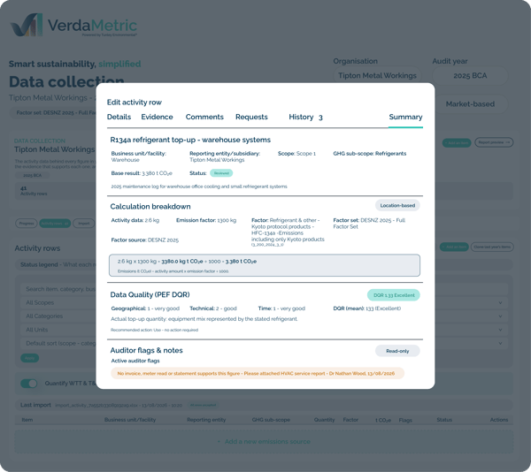 VerdaMetric Imagery Shapes_Features - Data Collection - Activity Row - Summary