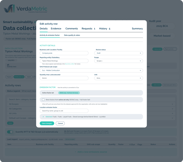 VerdaMetric Imagery Shapes_Features - Data Collection - Edit activity Row