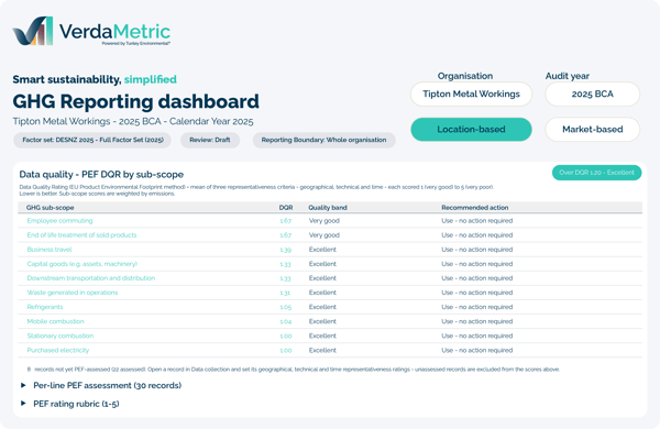 VerdaMetric Imagery Shapes_Features - GHG Reporting Dashboard - Data Quality - PEF DQR